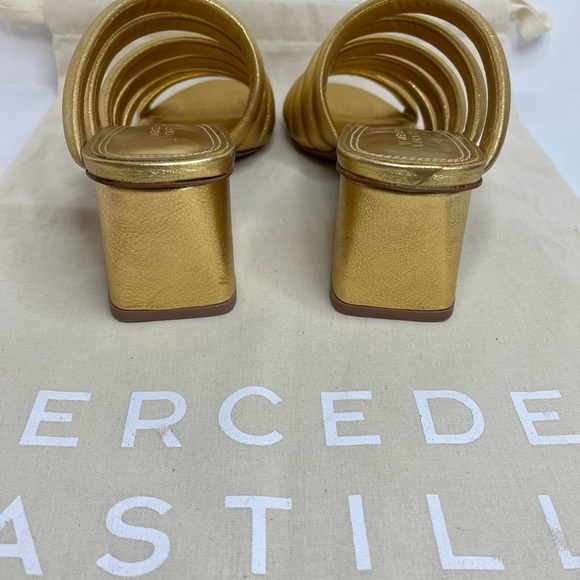 Mercedes Castillo Gold Metallic 5 Izzy Luxury Mules Sandals Lamb Leather Heels - Picture 9 of 16
